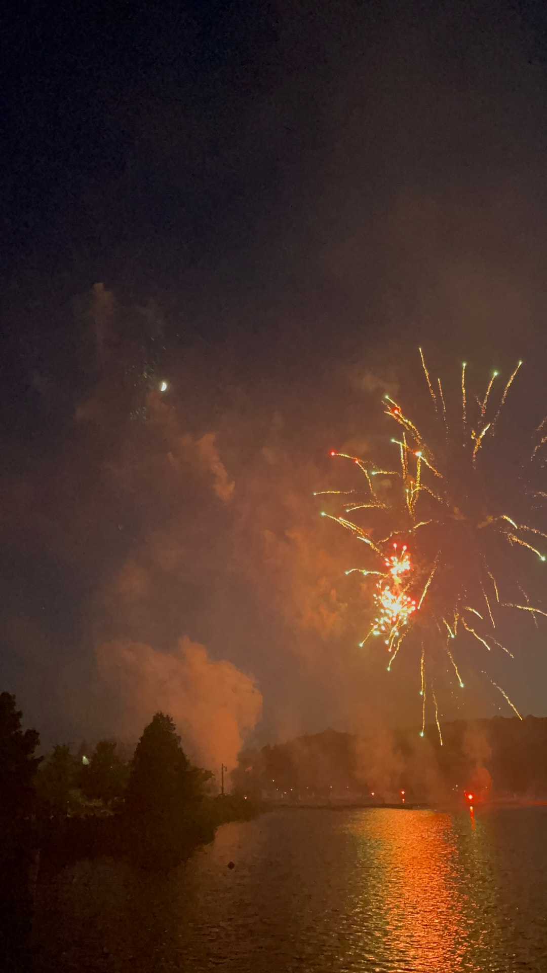 July 1st fireworks bursting over the water at Hastings